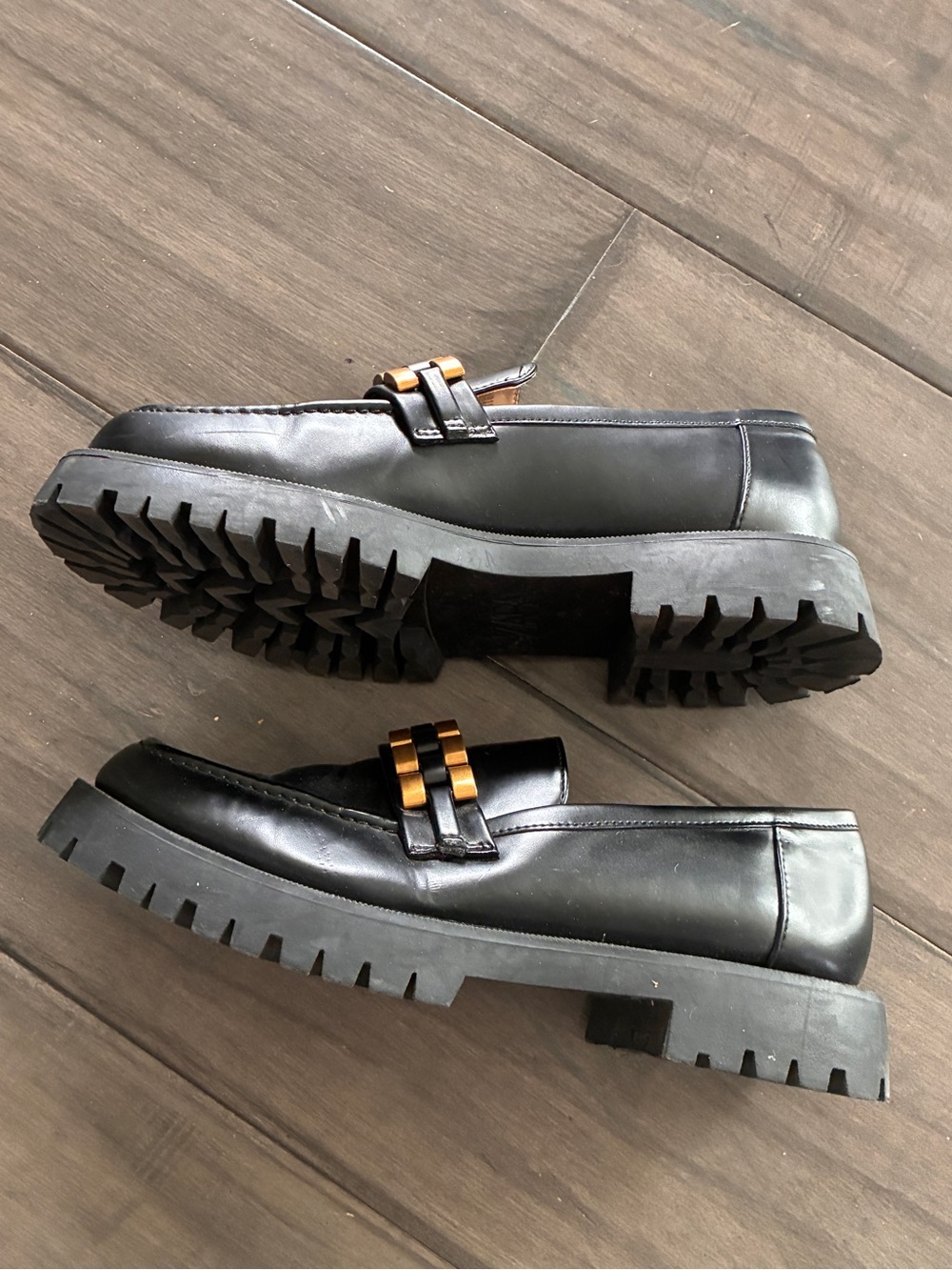 Zara Black and Gold Embellished Chunky Lug Sole Loafers - Size EU 40 (US Size 9) - Picture 6 of 11